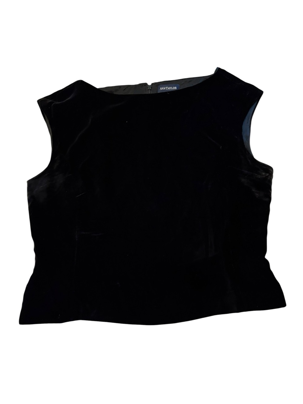 Ann Taylor Black Velvet Sleeveless Boatneck Holiday Party Top Size 14 Romantic